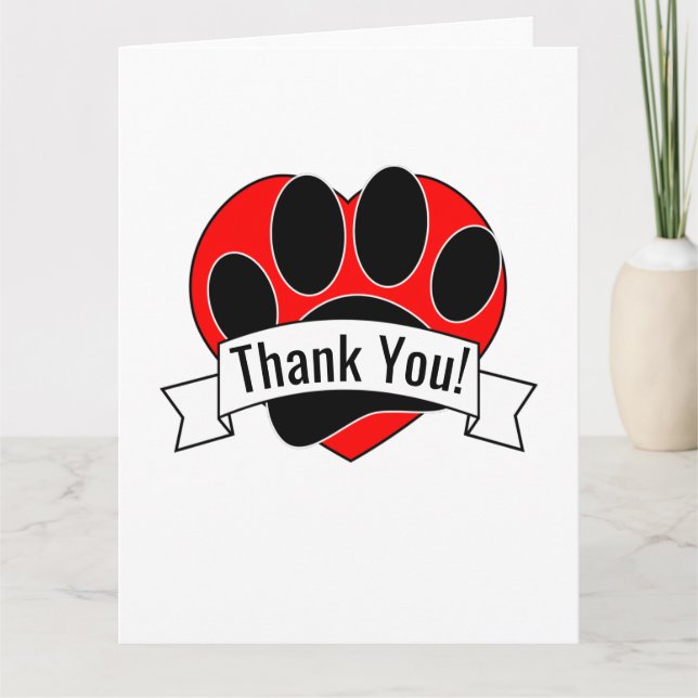 Dog Paw Print Red Heart Banner Thank You (Front)