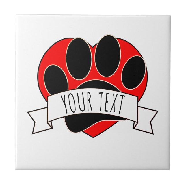 Dog Paw Print Red Heart Banner Tile (Front)