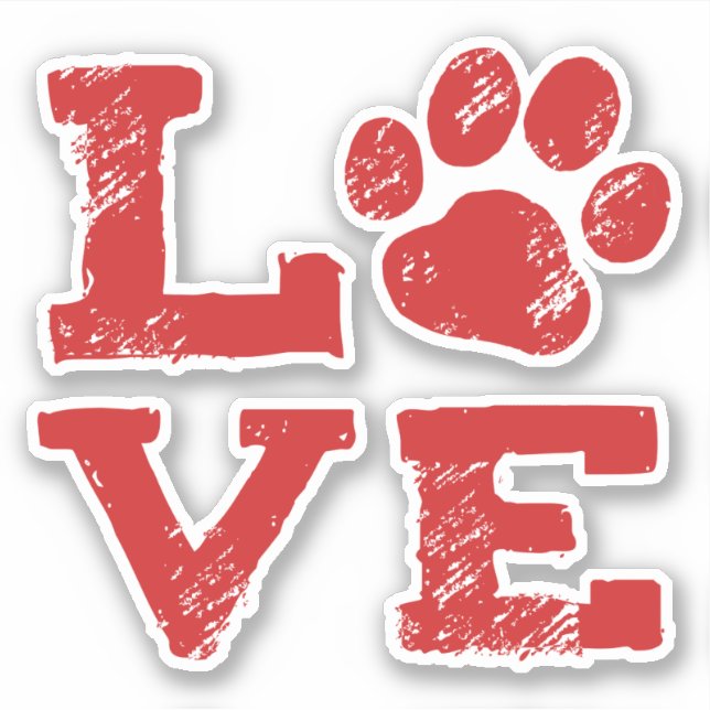 Dog Paw Print Red Love Pet Lover's Vinyl Sticker (Front)
