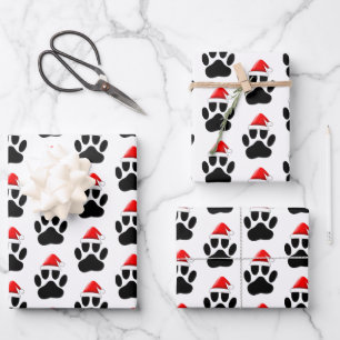 Dog Paw Print Santa Hat Christmas Wrapping Paper Sheet