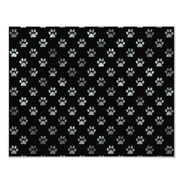 Dog Paw Print Silver Grey Black Background (Front)