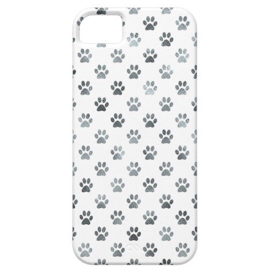 Dog Paw Print Silver Grey White Metallic Faux Foil Case For The iPhone 5