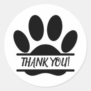 Dog Paw Print Split Drawing Thank You Message Classic Round Sticker