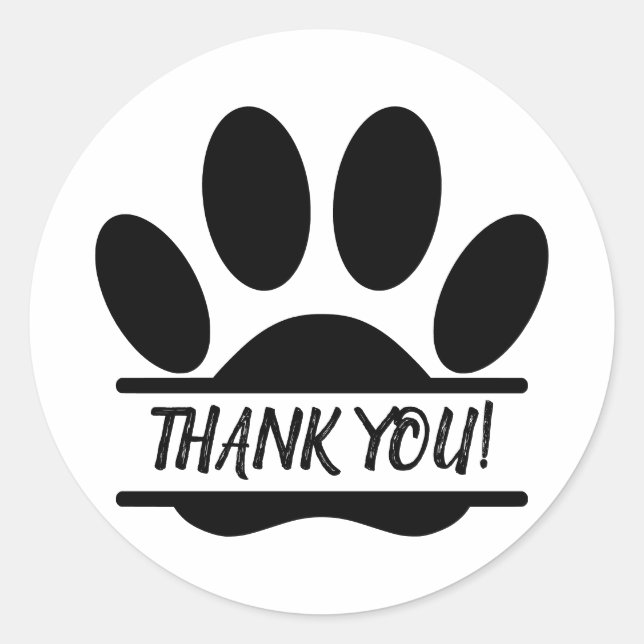 Dog Paw Print Split Drawing Thank You Message Classic Round Sticker (Front)