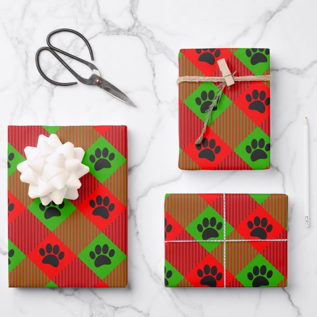 Dog Paw Print Square Pattern Custom Wrapping Paper Sheet (Front)