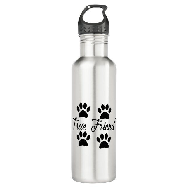 Dog Paw Print True Friends Text 710 Ml Water Bottle (Front)