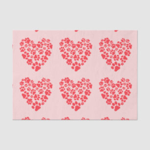 Dog Paw Print Valentine Hearts Pattern Pet Lover's Tissue Paper