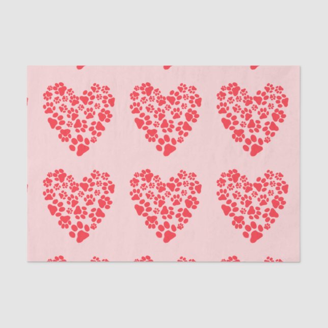 Dog Paw Print Valentine Hearts Pattern Pet Lover's Tissue Paper (Front)