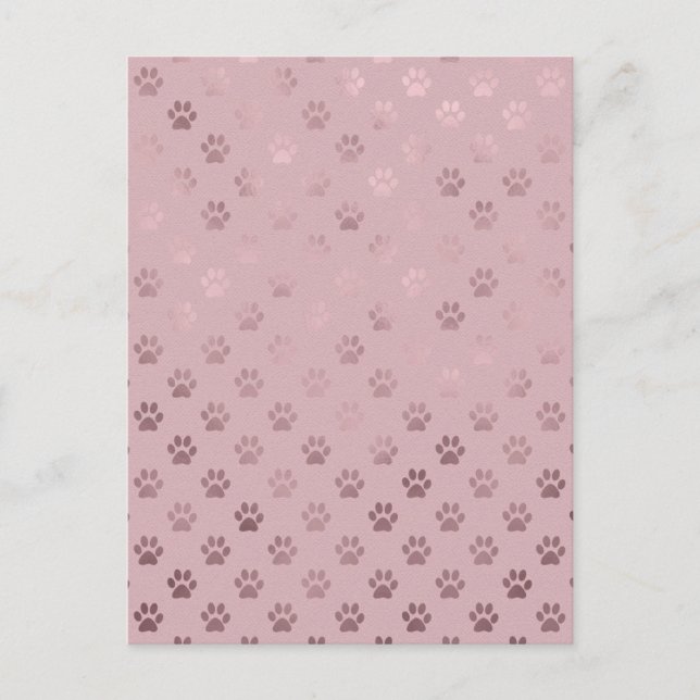 Dog Paw Print Vintage Rose Pink Background Postcard (Front)