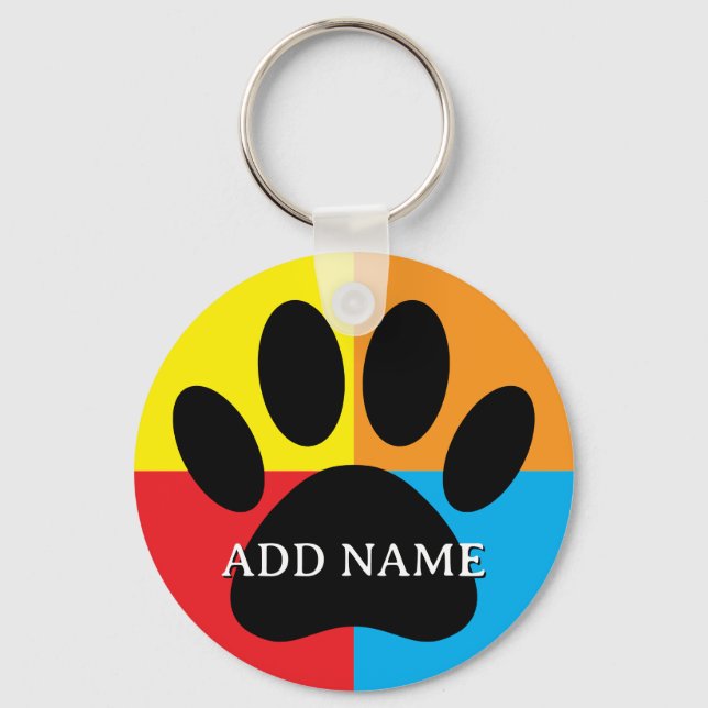 Dog Paw Print Vivid Colours Custom Key Ring (Back)