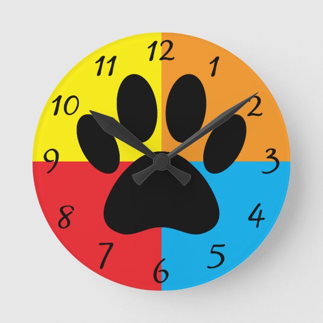 Dog Paw Print Vivid Colours Custom Round Clock (Front)