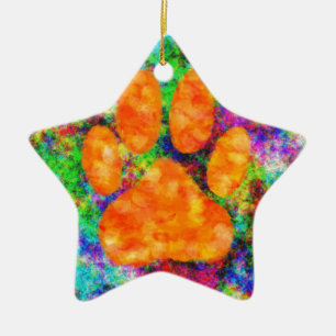 Dog Paw Print Watercolor Ceramic Tree Decoration