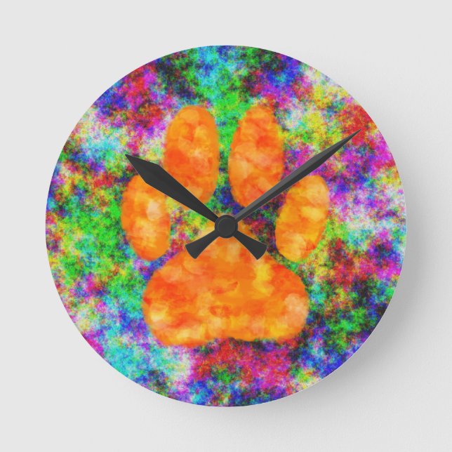 Dog Paw Print Watercolor Round Clock (Front)