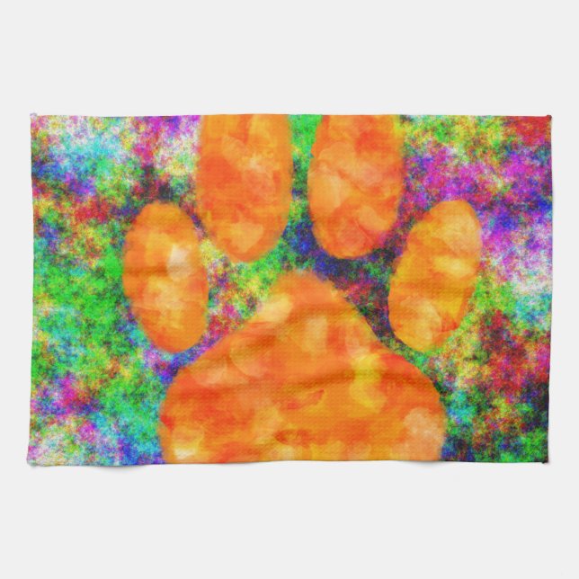 Dog Paw Print Watercolor Tea Towel (Horizontal)
