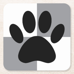 Dog Paw Print White and Grey Custom Square Paper Coaster