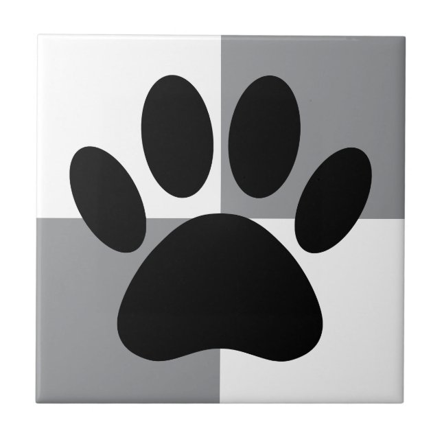Dog Paw Print White and Grey Custom Tile (Front)