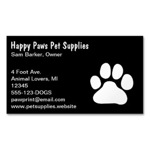 Dog Paw Print - White on Black Magnetic Business Card