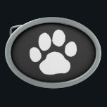 Dog Paw Print - White on Black Oval Belt Buckle<br><div class="desc"></div>