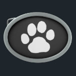 Dog Paw Print - White on Black Oval Belt Buckle<br><div class="desc"></div>