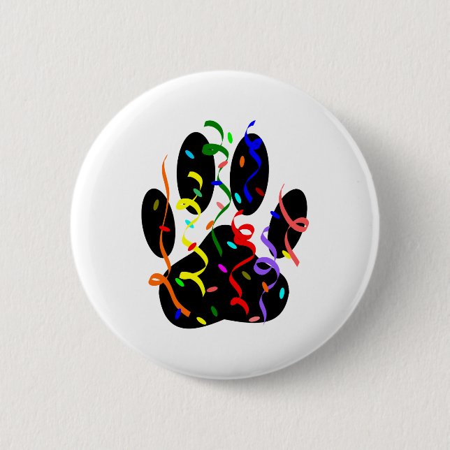 Dog Paw Print With Confetti And Streamer 6 Cm Round Badge (Front)
