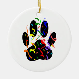 Dog Paw Print With Confetti And Streamer Ceramic Tree Decoration