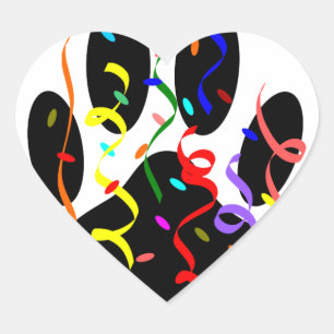 Dog Paw Print With Confetti And Streamer Heart Sticker