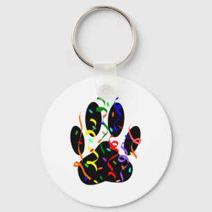 Dog Paw Print With Confetti And Streamer Key Ring