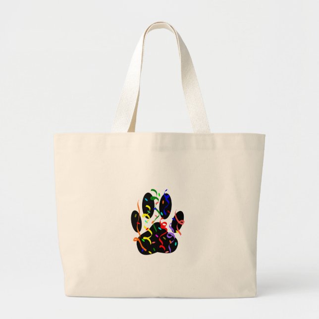 Dog Paw Print With Confetti And Streamer Large Tote Bag (Front)