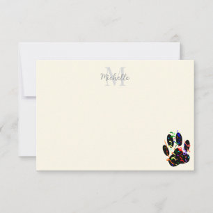Dog Paw Print With Confetti And Streamer Monogram  Card