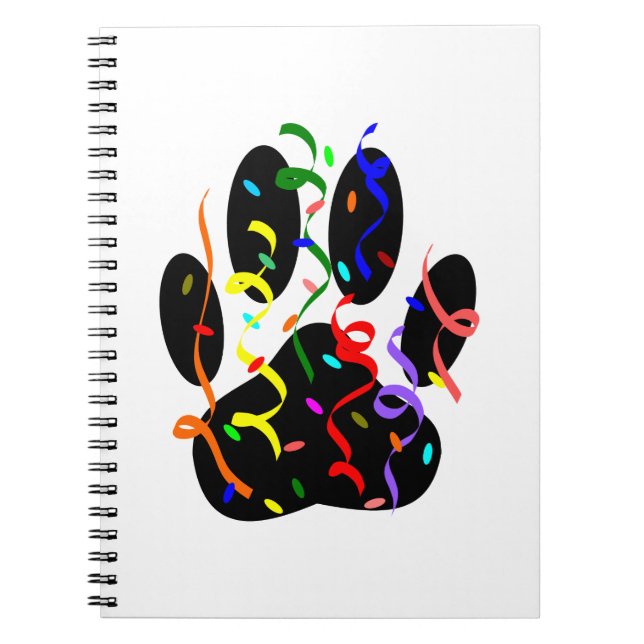 Dog Paw Print With Confetti And Streamer Notebook (Front)