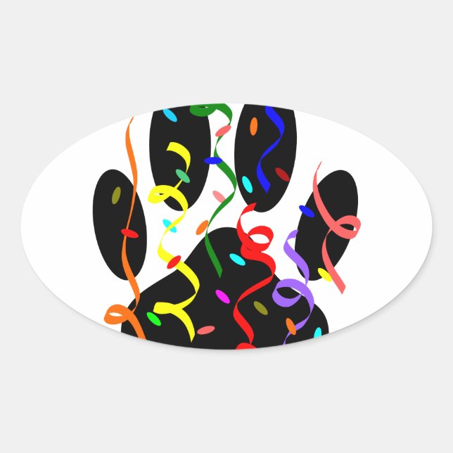 Dog Paw Print With Confetti And Streamer Oval Sticker (Front)