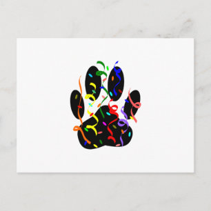 Dog Paw Print With Confetti And Streamer Postcard