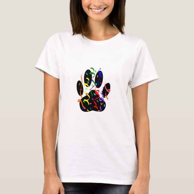 Dog Paw Print With Confetti And Streamer T-Shirt (Front)