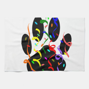 Dog Paw Print With Confetti And Streamer Tea Towel