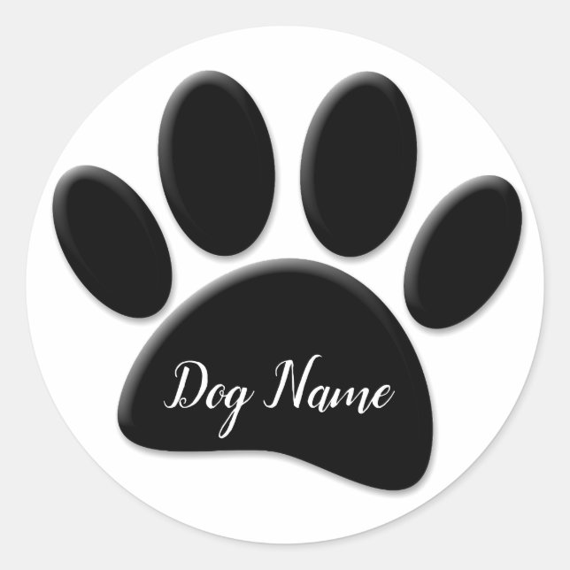 Dog Paw Print With Custom Doggie Name Classic Round Sticker (Front)
