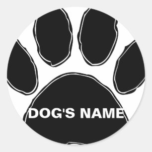Dog Paw Print With Custom Name Classic Round Sticker