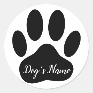 Dog Paw Print With Custom Name Classic Round Sticker
