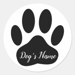 Dog Paw Print With Custom Name Pet Classic Round Sticker