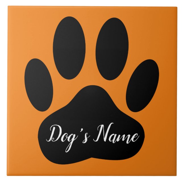 Dog Paw Print With Custom Name Pet Tile (Front)