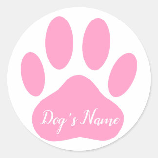 Dog Paw Print With Custom Name Pink Classic Round Sticker