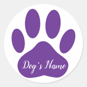 Dog Paw Print With Custom Name Purple Classic Round Sticker