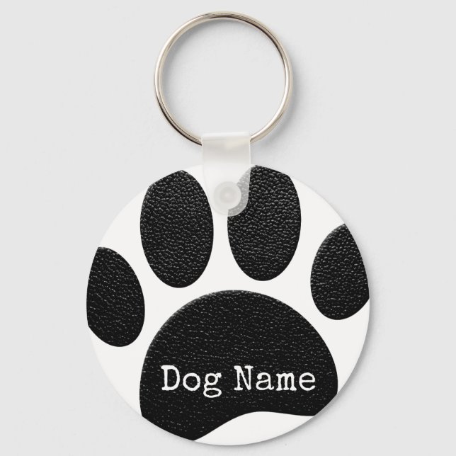 Dog Paw Print With Custom Typewriter Name Key Ring (Front)
