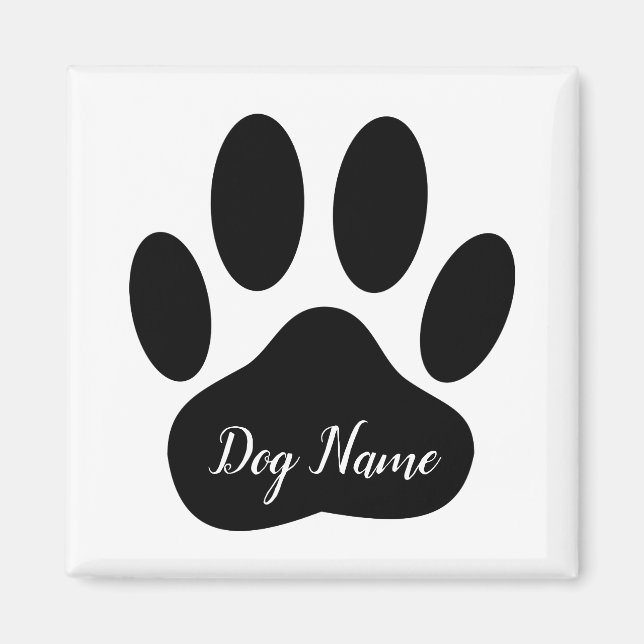 Dog Paw Print With Editable Name Ceramic Tile Magnet (Front)