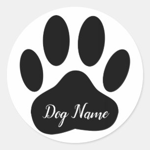 Dog Paw Print With Editable Name Classic Round Sticker