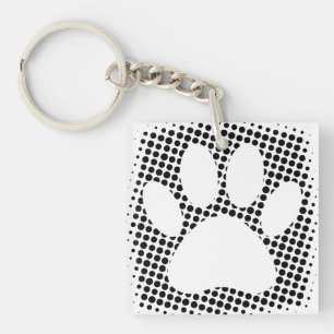 Dog Paw Print With Halftone Background  Key Ring