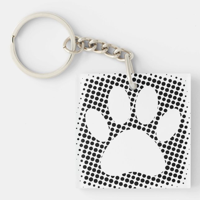 Dog Paw Print With Halftone Background  Key Ring (Front)