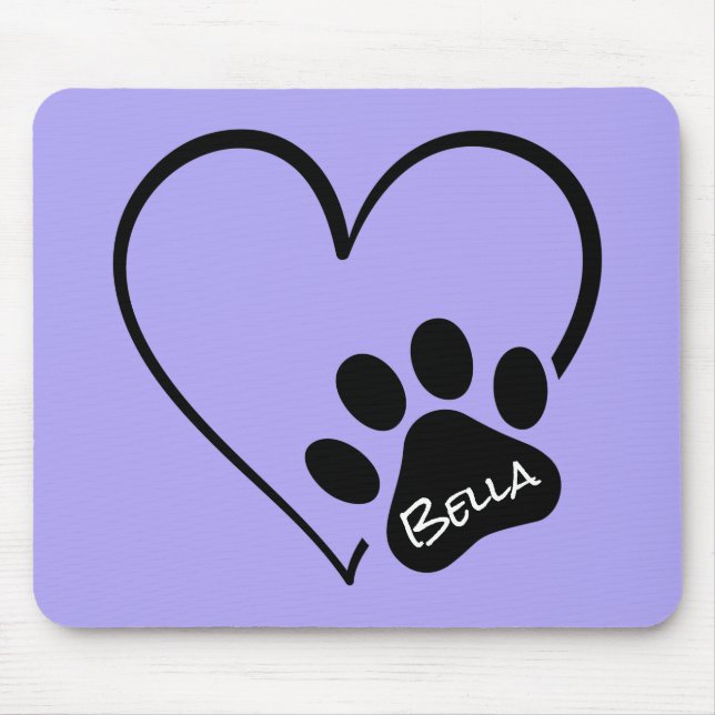 Dog Paw Print with Heart Mouse Mat (Front)