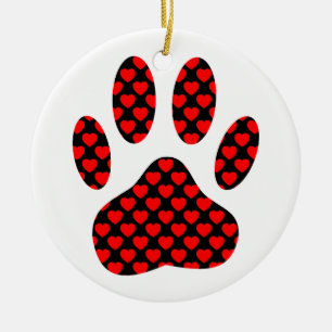 Dog Paw Print With Hearts Ceramic Tree Decoration