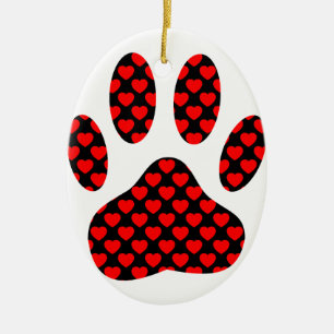 Dog Paw Print With Hearts Ceramic Tree Decoration