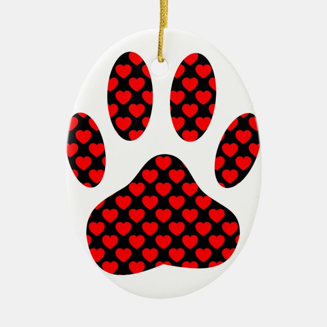 Dog Paw Print With Hearts Ceramic Tree Decoration (Front)